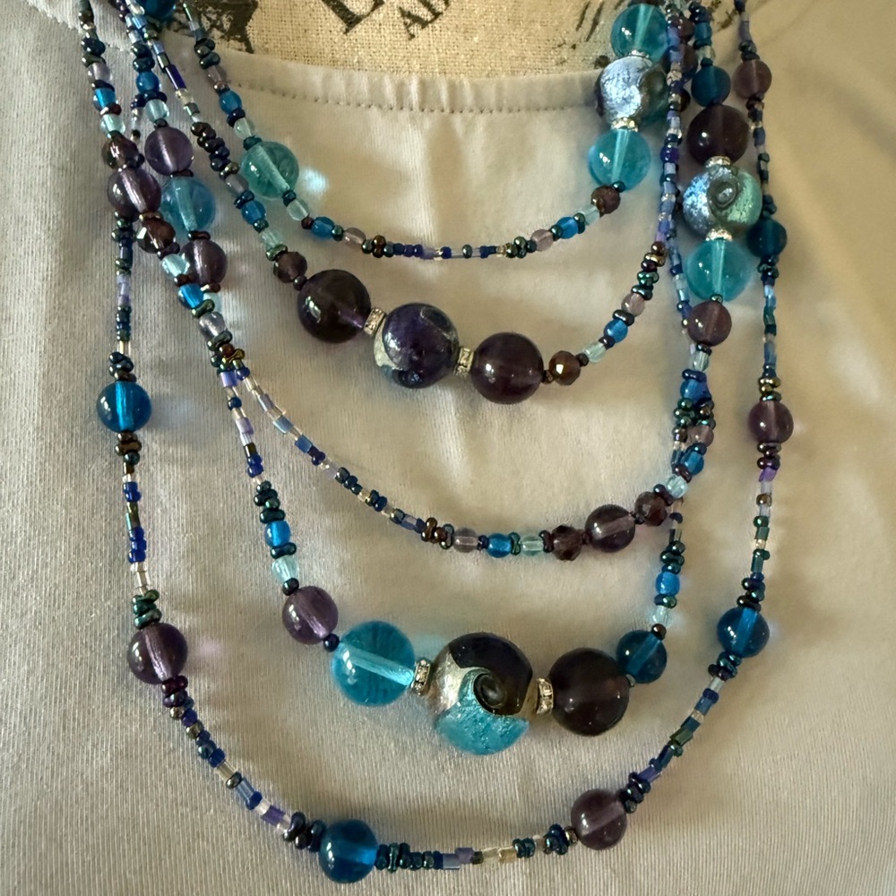 Multi-Colored Glass Bead Multi Strand Necklace - image 2